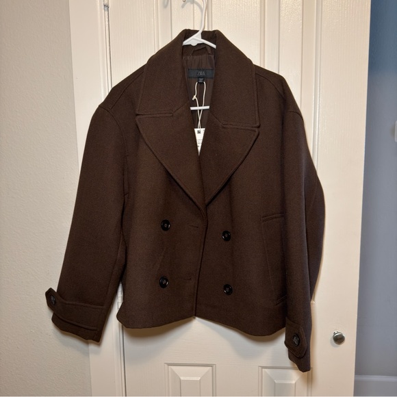 Zara Women's Dark Brown Peacoat - Picture 2 of 7